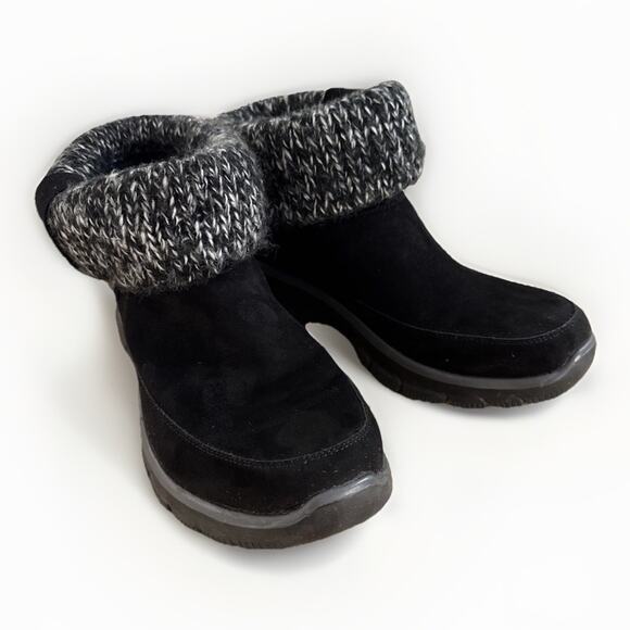 Skechers Boots Womens 8 Easy Going Heighten Snow Black Foldover Knitted Cuff - Picture 1 of 8